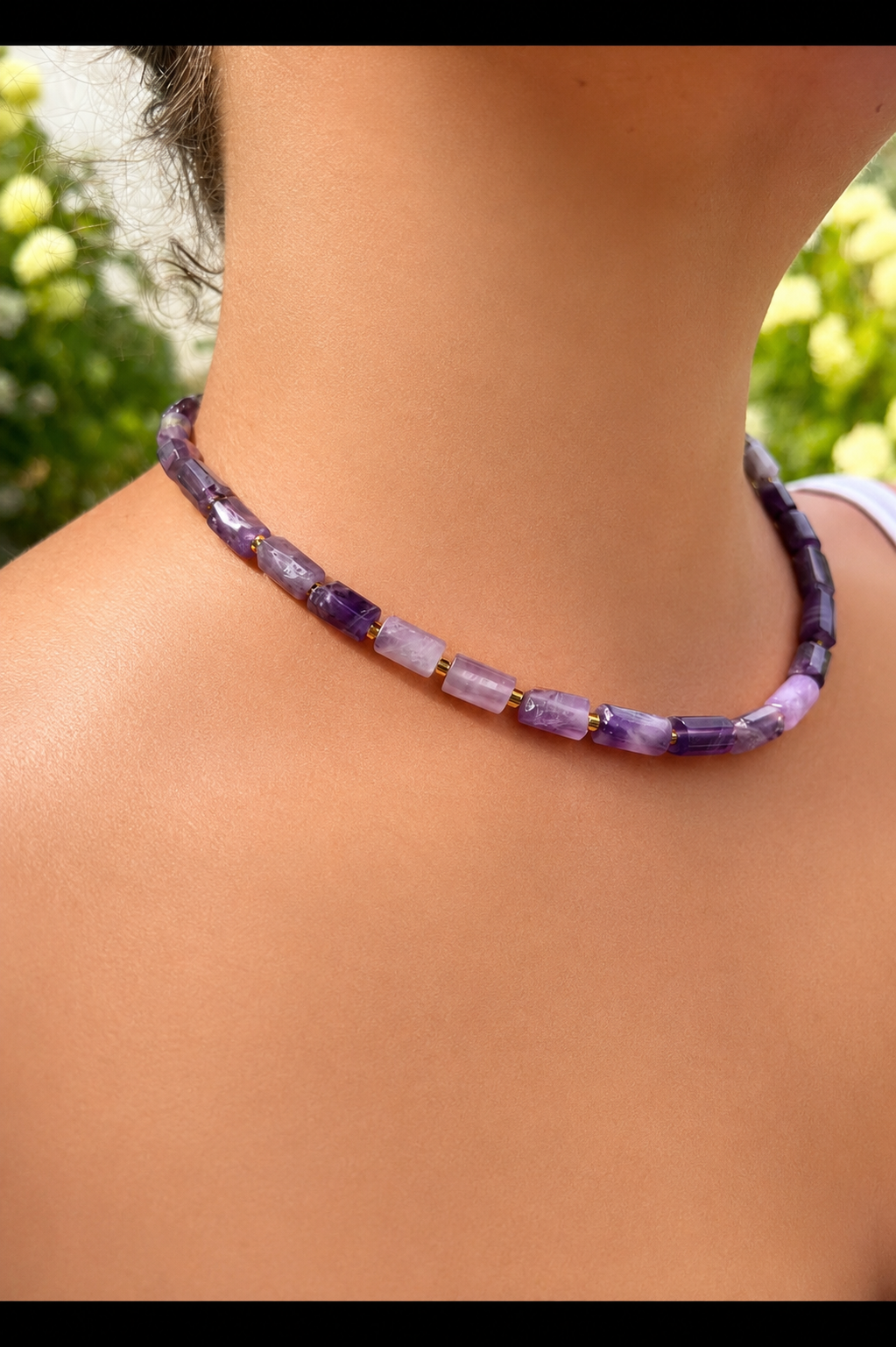 Collier Améthyste Naturelle perles tubes