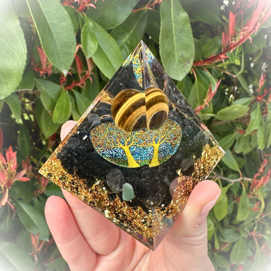 Orgonite Arbre de Vie - Obsidienne & Œil de Tigre