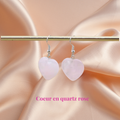 Boucles d'oreilles Coeur en Quartz Rose