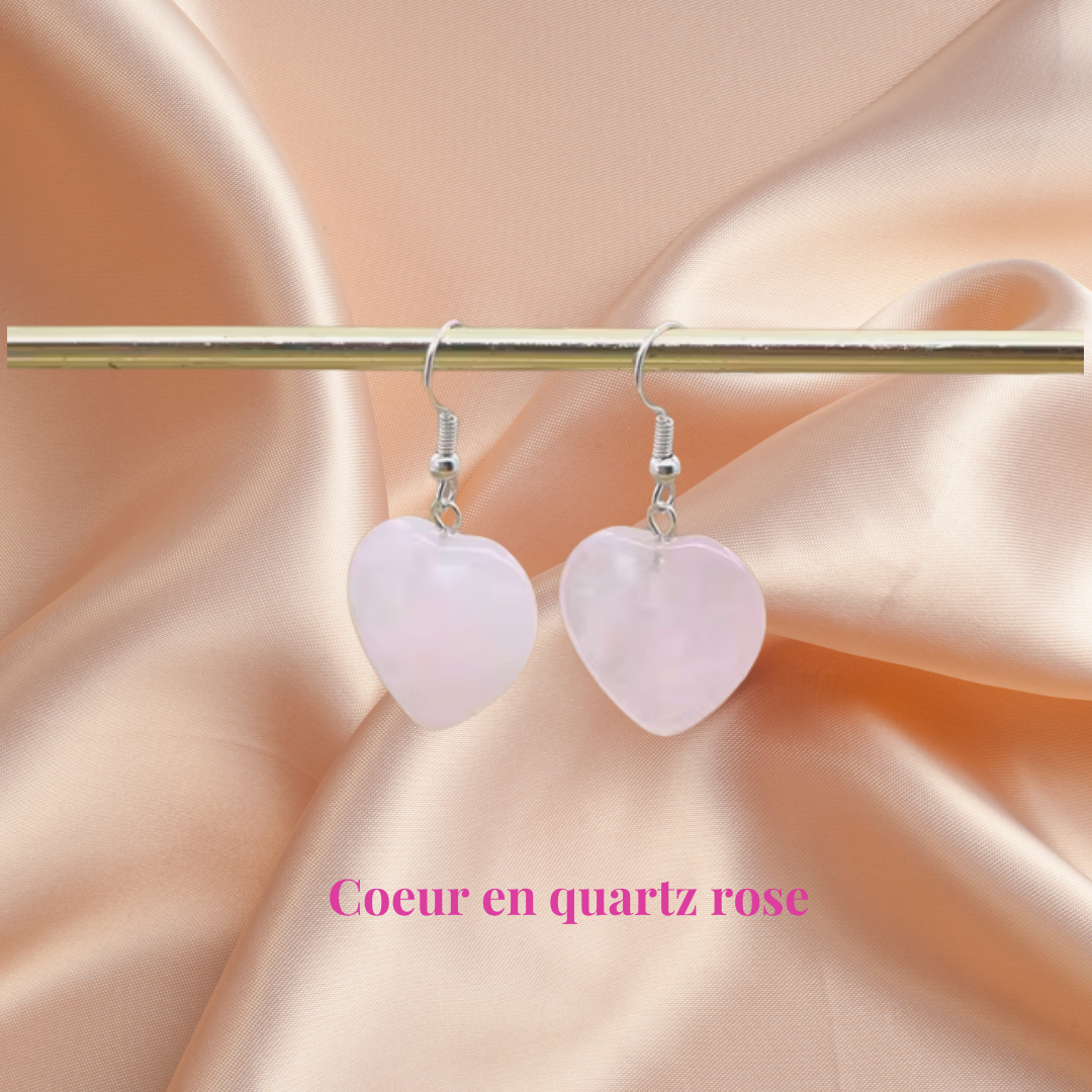 Boucles d'oreilles Coeur en Quartz Rose